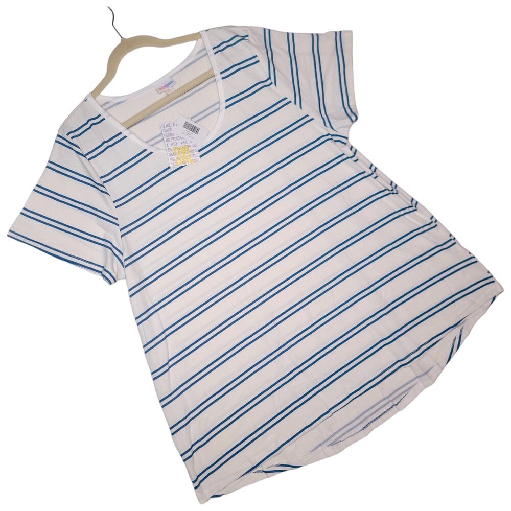 LuLaRoe Classic T 3XL White Blue Striped Nautical Summer Short Sleeve Tee Top